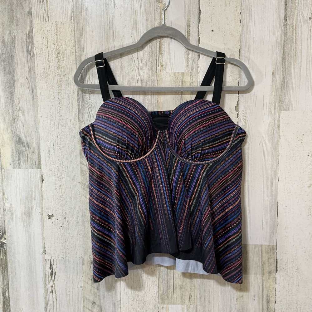 Swimsuits For All Black Striped Multicolor Tankini Swim Top - Picture 9 of 9